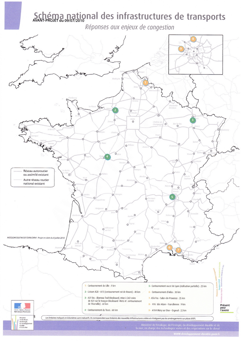 Avant Projet du SNIT de juillet 2010 -Carte des réponses aux enjeux de congestion