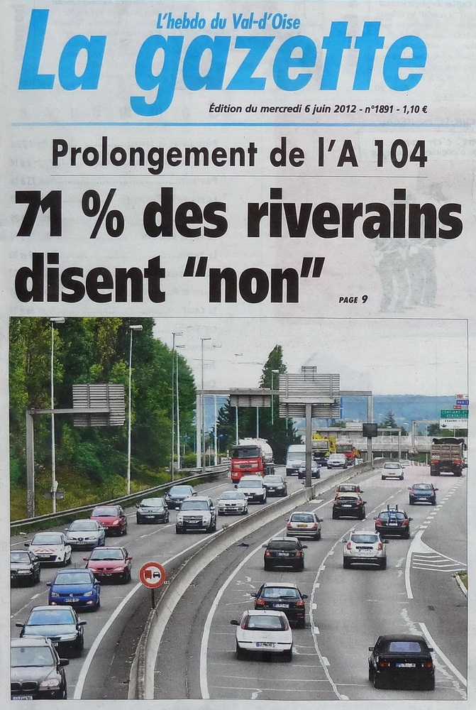 Une de la Gazette du Va d'Oise du mercredi 06 juin 2012