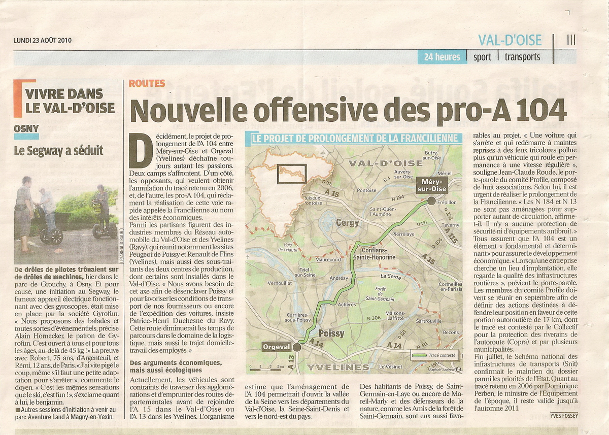 Article du Parisien du val d'Oise du 23 Août 2010