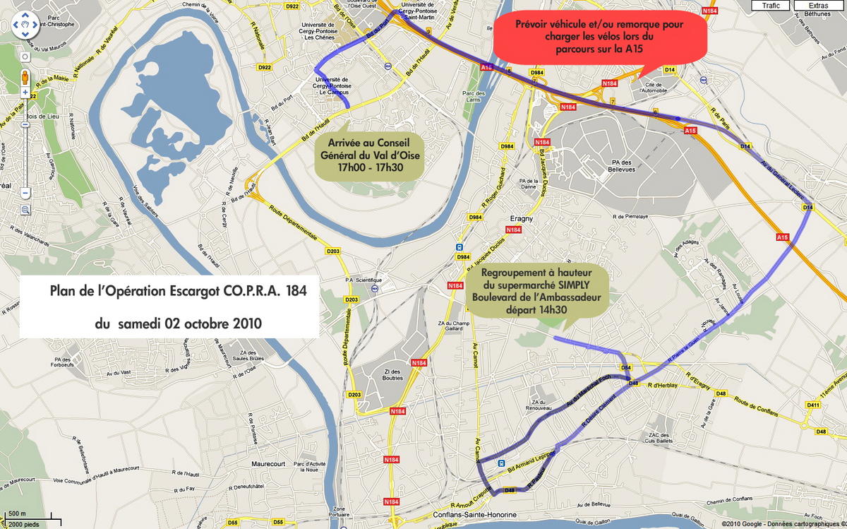 Plan de l'opération escargot COPRA 184 du 2 octobre 2010