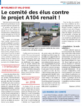 gazette du Val d'Oise 23/12/2020 : article sur le comité des élus contre l'A104