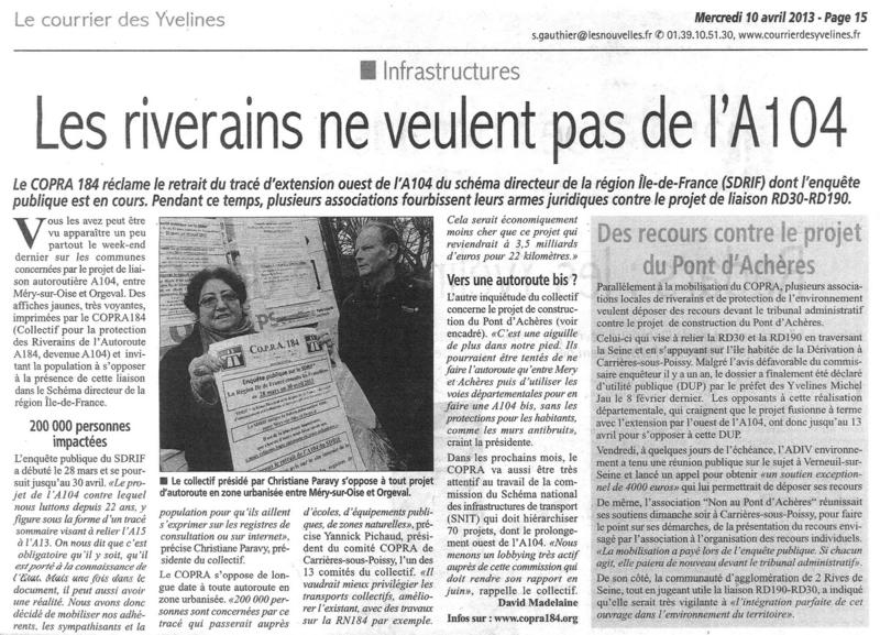 Article du courrier des Yvelines du 10/04/2013